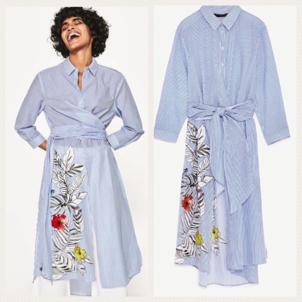 {ZARA} Striped Tropical Tunic